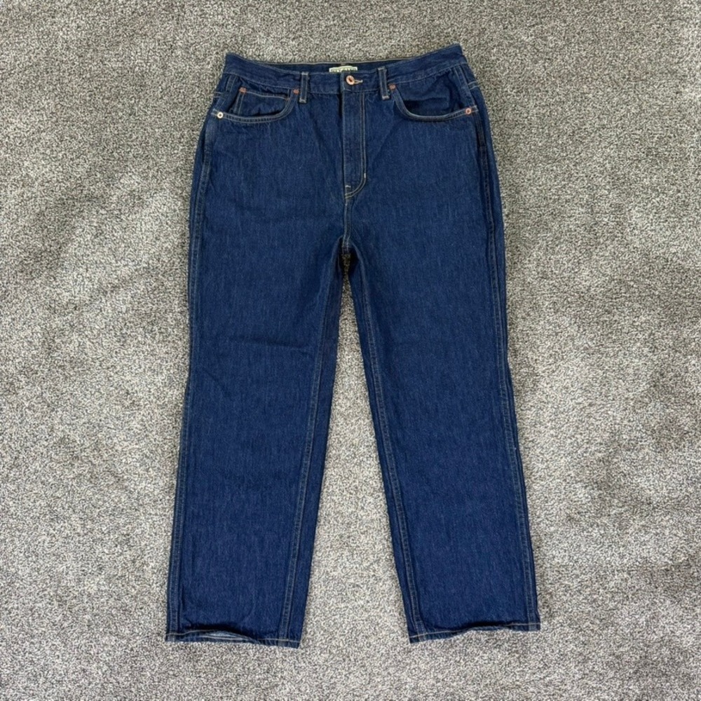 Hey Gang High Rise Straight Leg Fit Jeans Womens 32 Dark Wash Denim USA Made